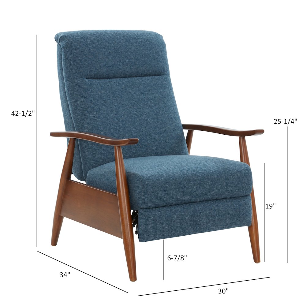 Terni Wood Arm Push Back Recliner in Performance Fabric - Denim. Picture 28