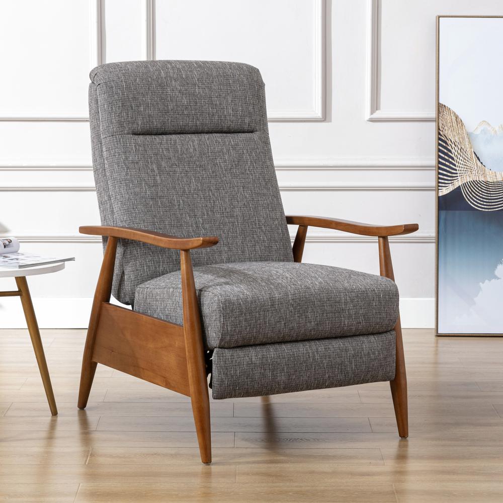 Terni Wood Arm Push Back Recliner in Performance Fabric - Ashen Grey. Picture 2