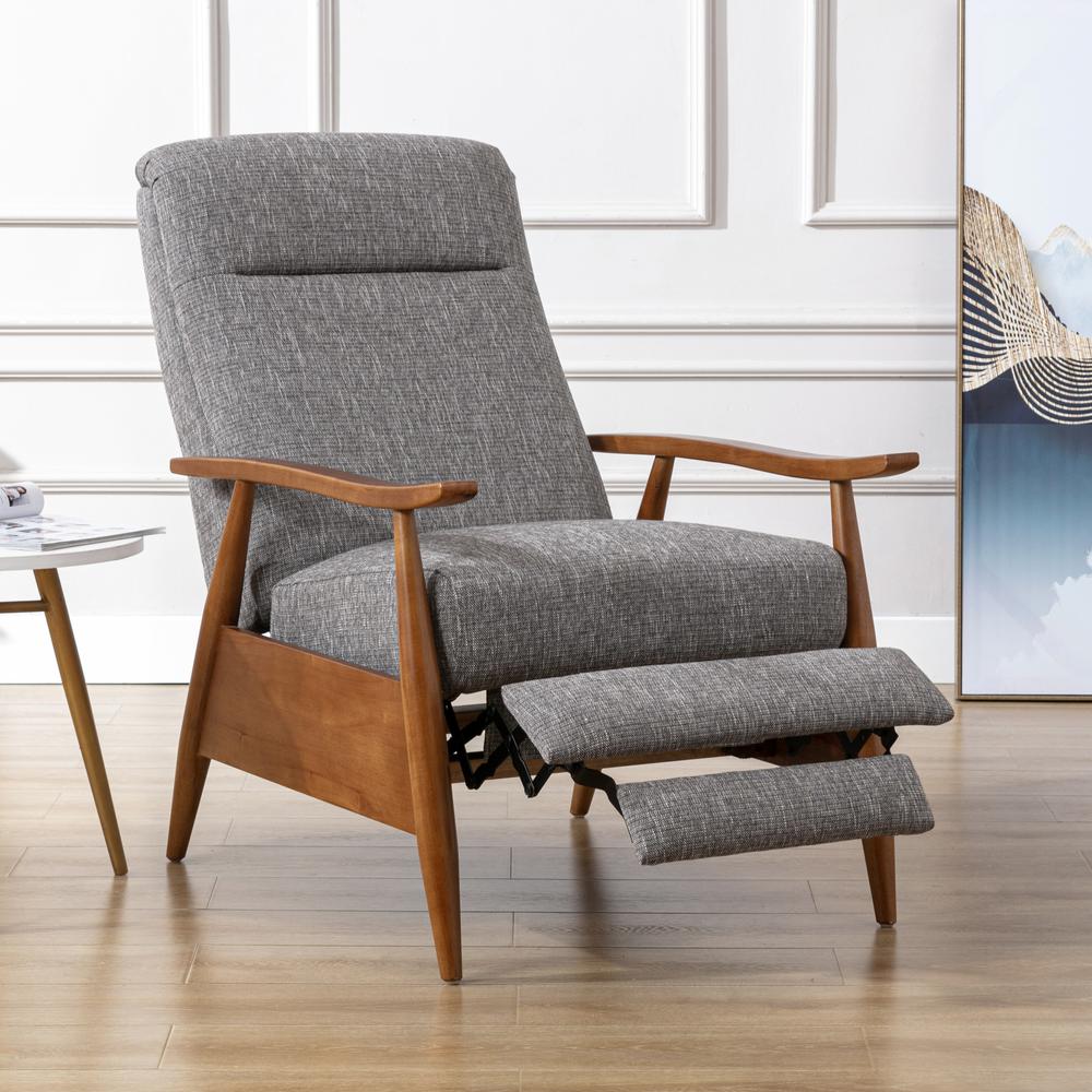 Terni Wood Arm Push Back Recliner in Performance Fabric - Ashen Grey. Picture 3
