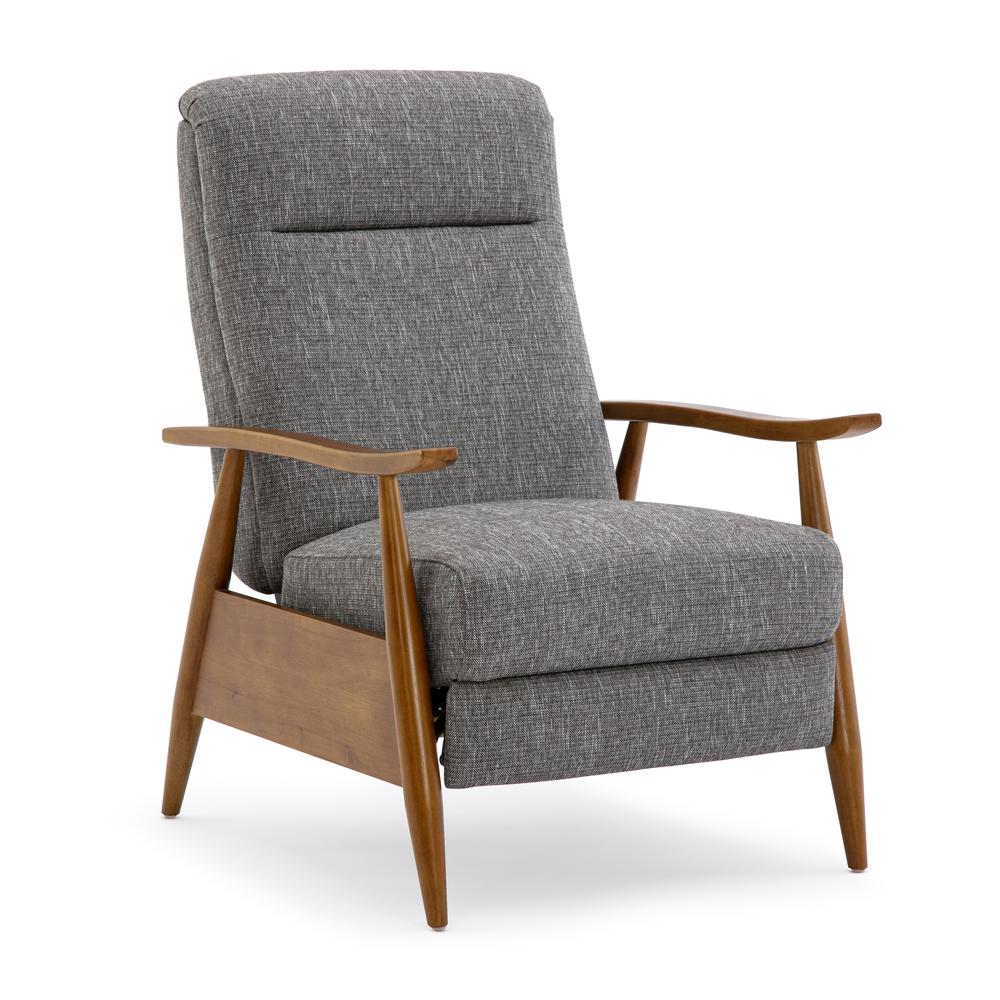 Terni Wood Arm Push Back Recliner in Performance Fabric - Ashen Grey. Picture 1