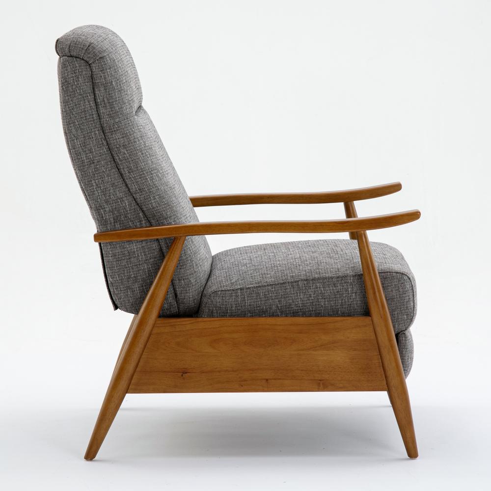 Terni Wood Arm Push Back Recliner in Performance Fabric - Ashen Grey. Picture 4