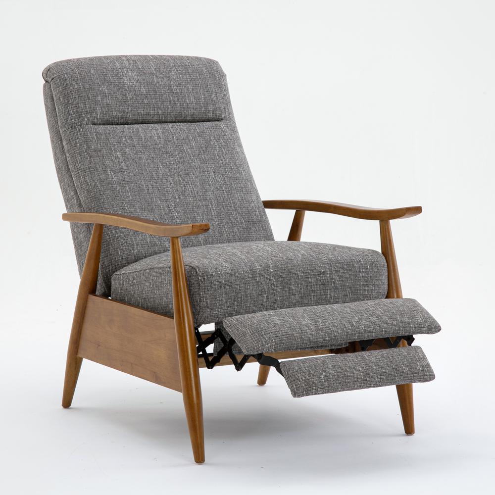 Terni Wood Arm Push Back Recliner in Performance Fabric - Ashen Grey. Picture 9