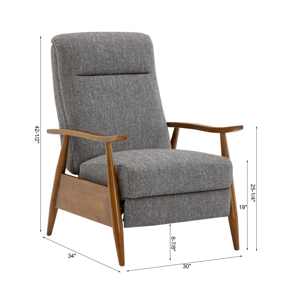 Terni Wood Arm Push Back Recliner in Performance Fabric - Ashen Grey. Picture 14