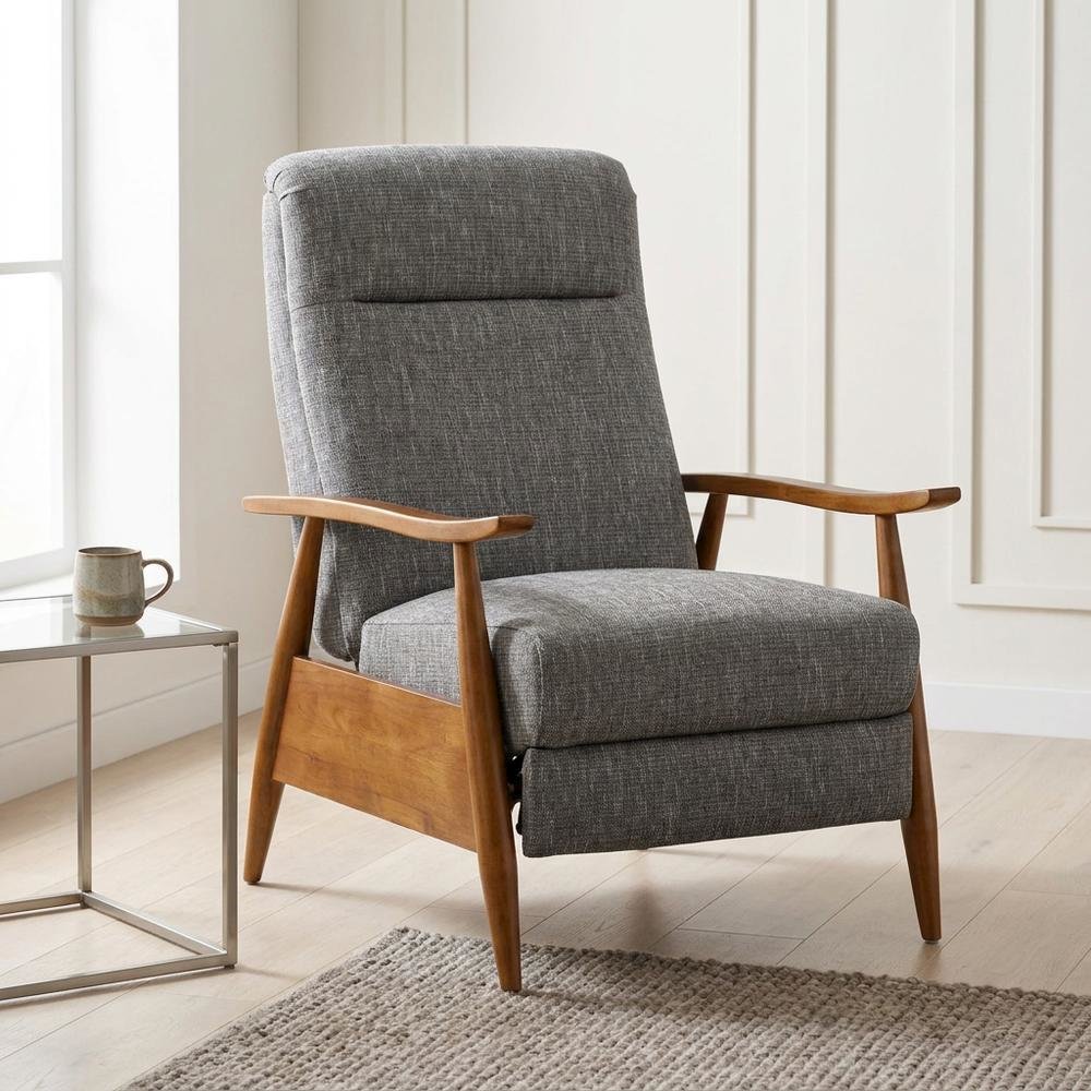 Performance Fabric Push Back Recliner Chair with Wood Arms for Living Room. Picture 2