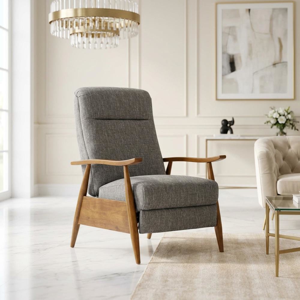 Performance Fabric Push Back Recliner Chair with Wood Arms for Living Room. Picture 4