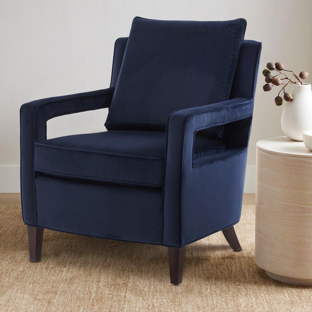 Questa Navy Blue Velvet Accent Arm Chair. Picture 2
