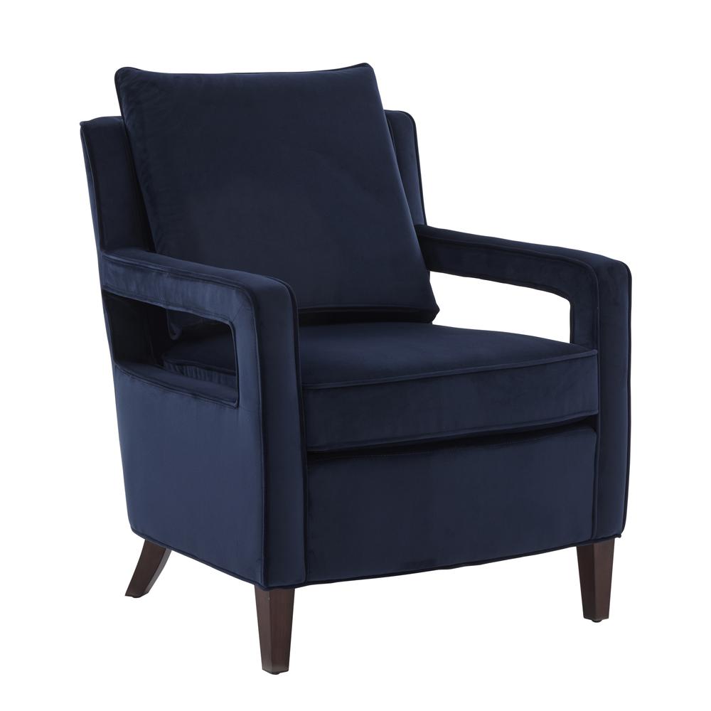 Questa Navy Blue Velvet Accent Arm Chair. Picture 1