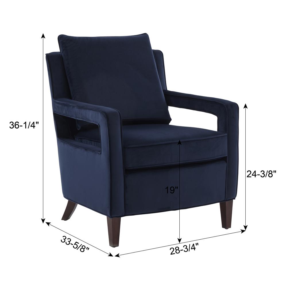 Questa Navy Blue Velvet Accent Arm Chair. Picture 3