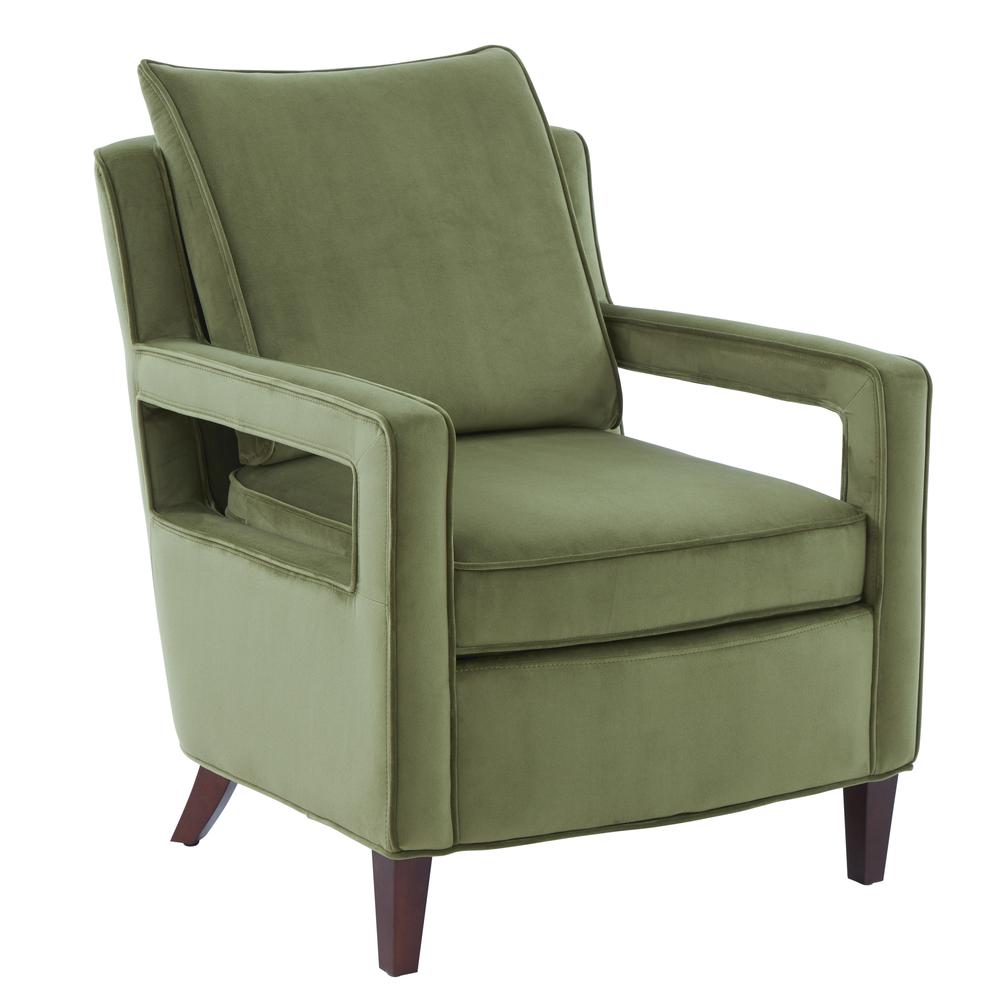 Questa Green Velvet Accent Arm Chair. Picture 1