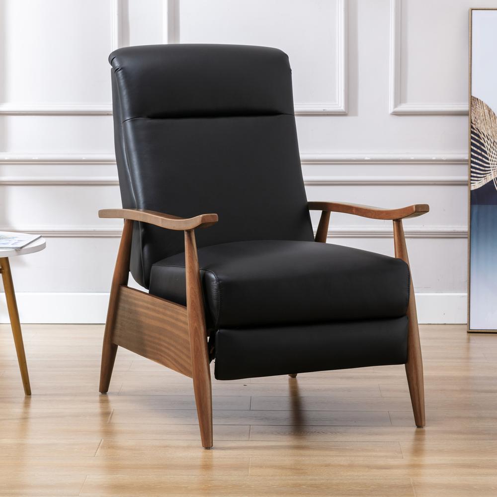 Fairview Leather Wood Arm Push Back Recliner - Black. Picture 2