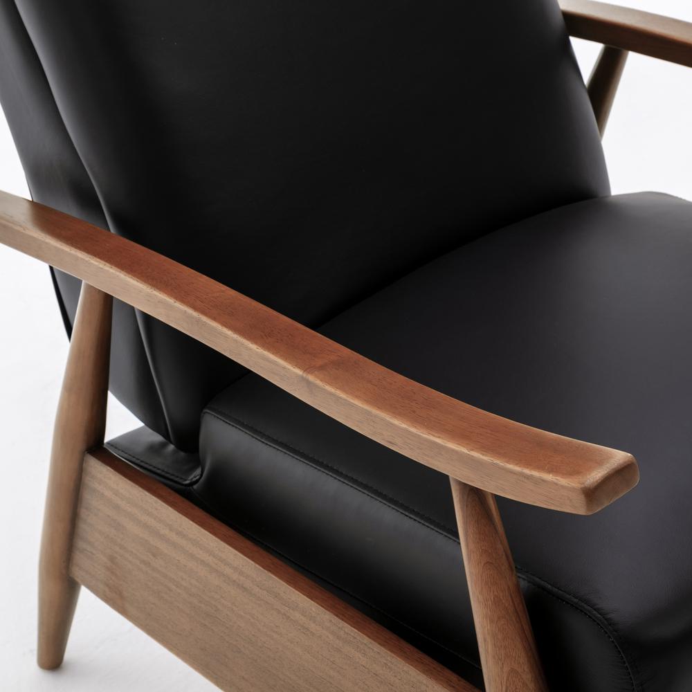 Fairview Leather Wood Arm Push Back Recliner - Black. Picture 5