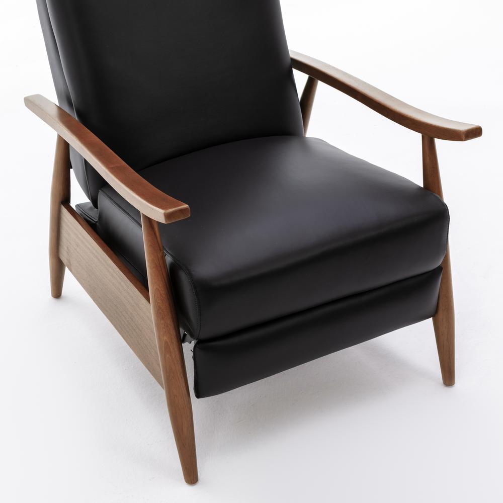 Fairview Leather Wood Arm Push Back Recliner - Black. Picture 6