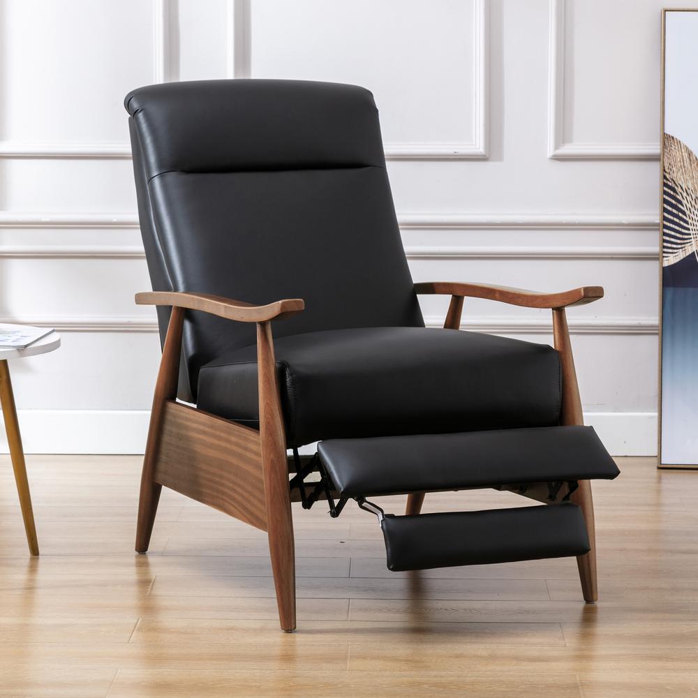 Fairview Leather Wood Arm Push Back Recliner - Black. Picture 8