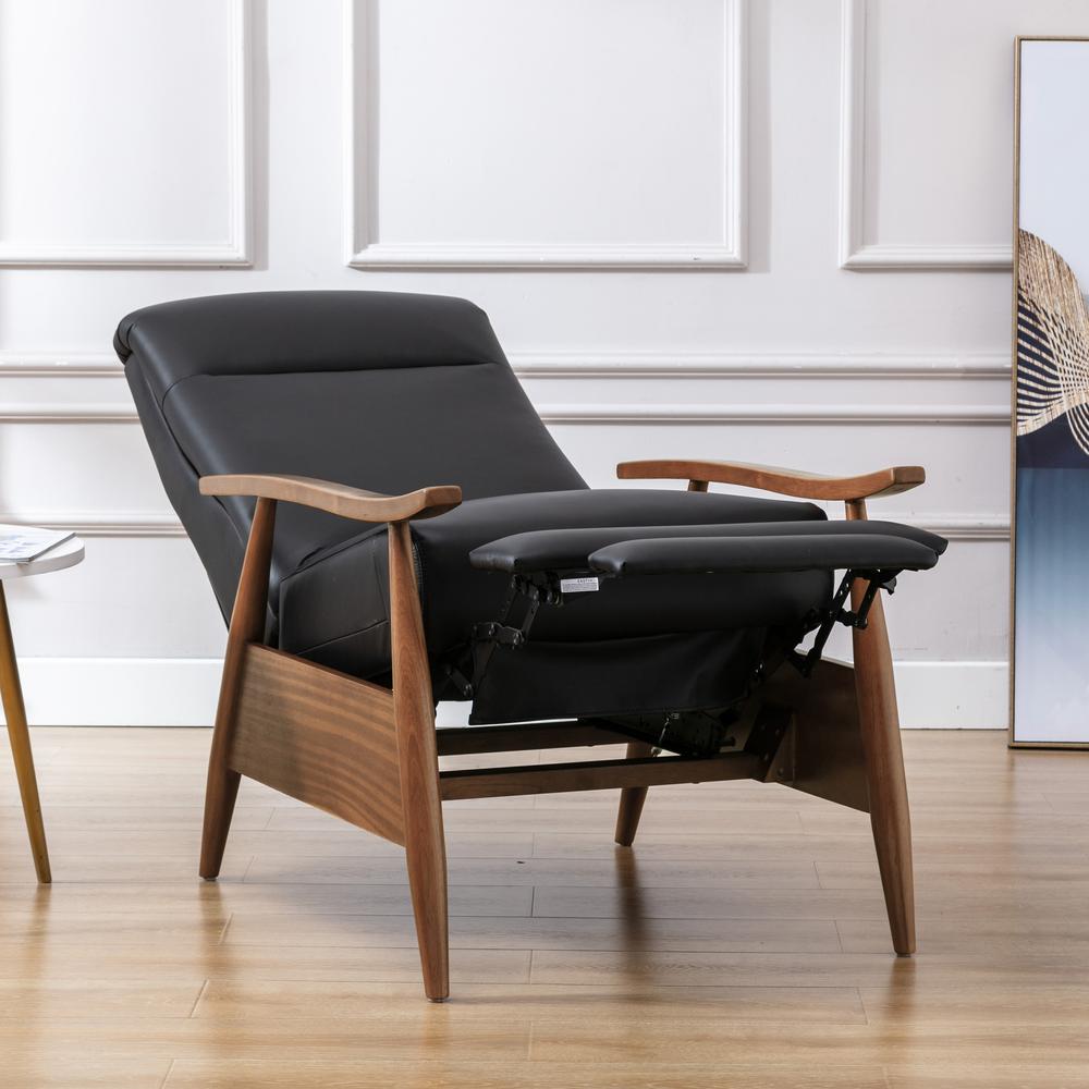 Fairview Leather Wood Arm Push Back Recliner - Black. Picture 9