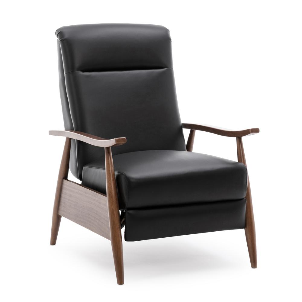 Fairview Leather Wood Arm Push Back Recliner - Black. Picture 1
