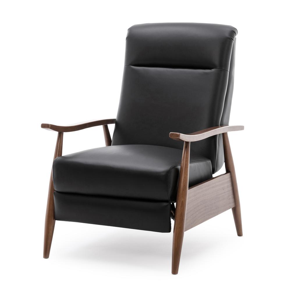 Fairview Leather Wood Arm Push Back Recliner - Black. Picture 12