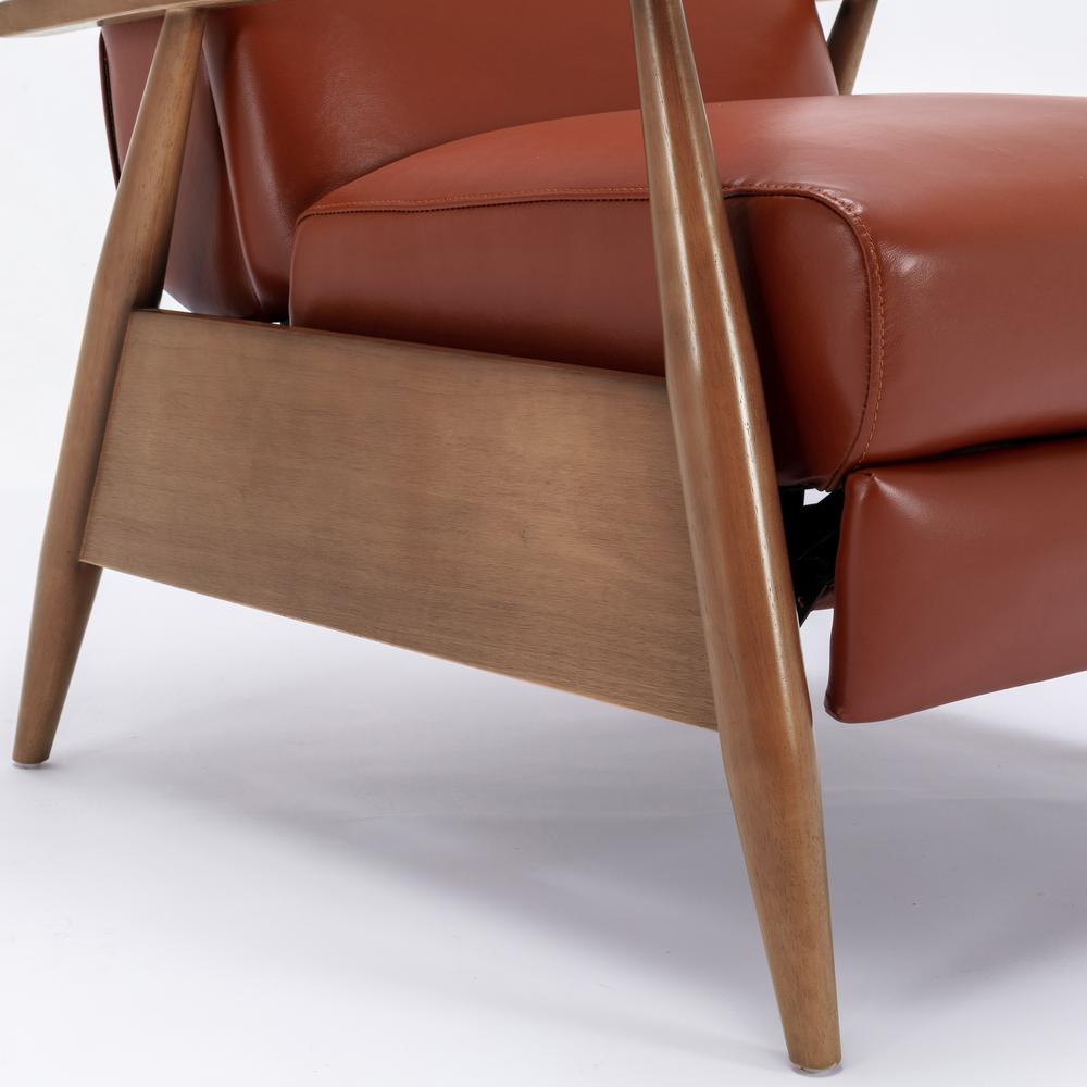 Fairview Leather Wood Arm Push Back Recliner - Caramel. Picture 4