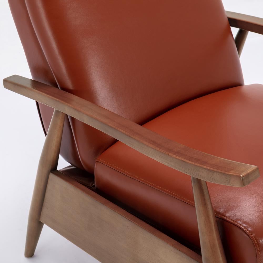Fairview Leather Wood Arm Push Back Recliner - Caramel. Picture 5