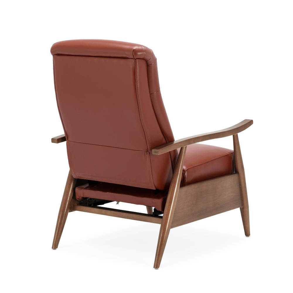 Fairview Leather Wood Arm Push Back Recliner - Caramel. Picture 11