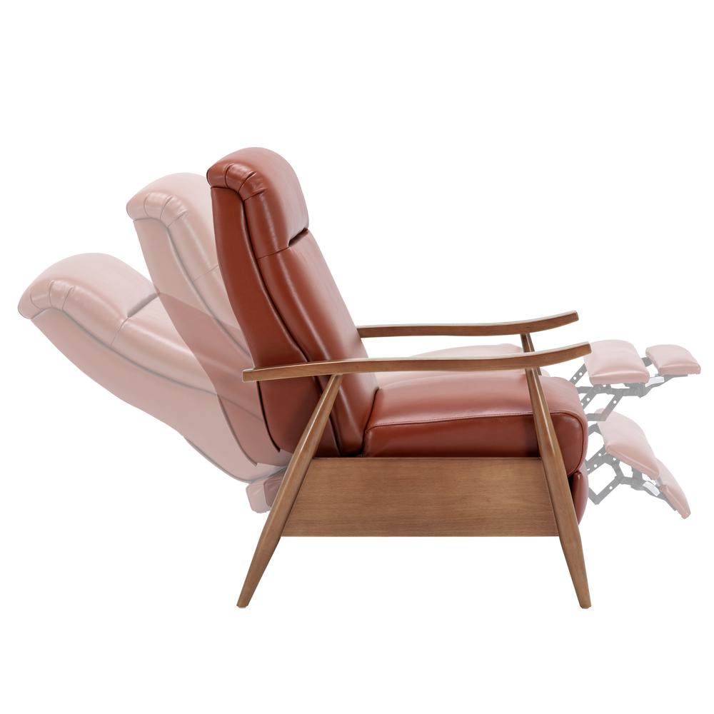 Fairview Leather Wood Arm Push Back Recliner - Caramel. Picture 13