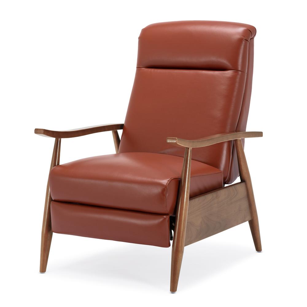 Fairview Leather Wood Arm Push Back Recliner - Caramel. Picture 14
