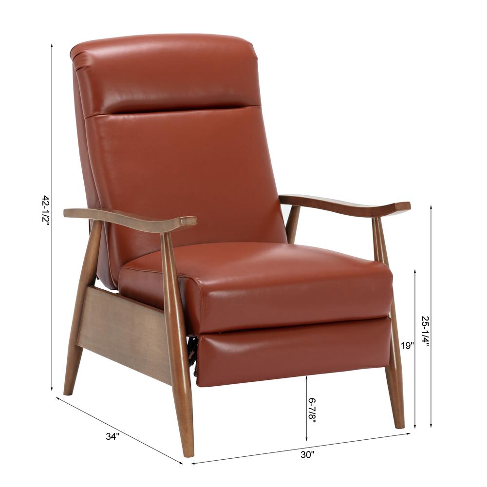 Fairview Leather Wood Arm Push Back Recliner - Caramel. Picture 2