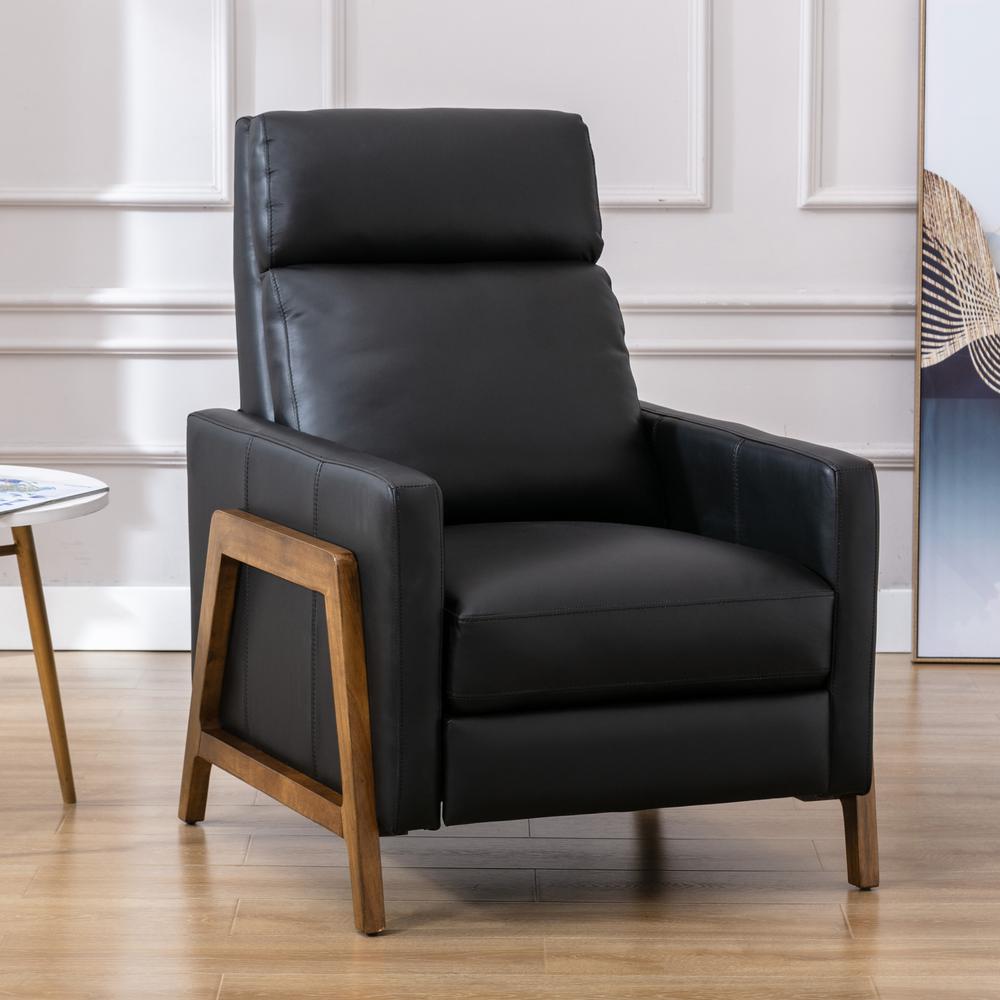 Reed Leather Push Back Recliner - Black. Picture 3