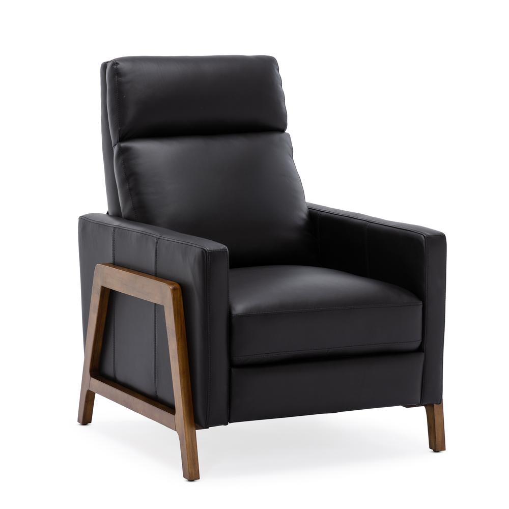 Reed Leather Push Back Recliner - Black. Picture 1
