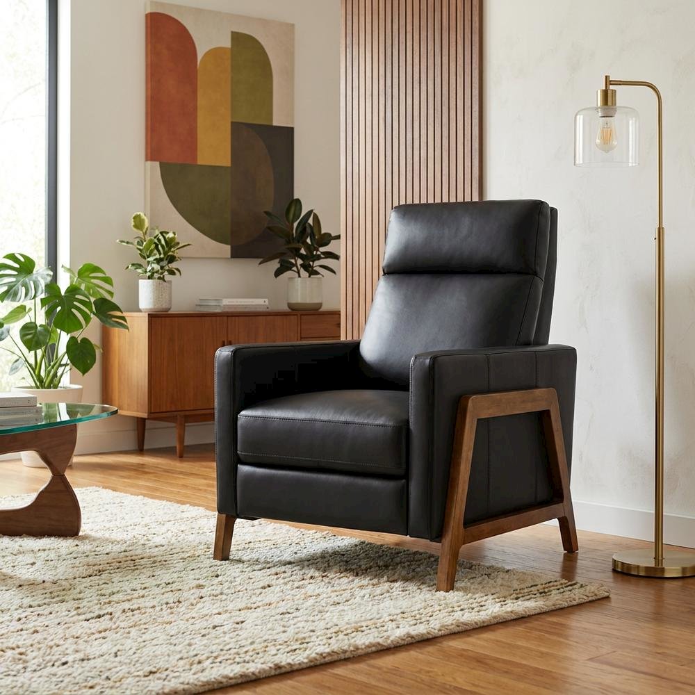 Top Grain Leather Push Back Recliner Chair with Hardwood Frame for Living Room. Picture 2