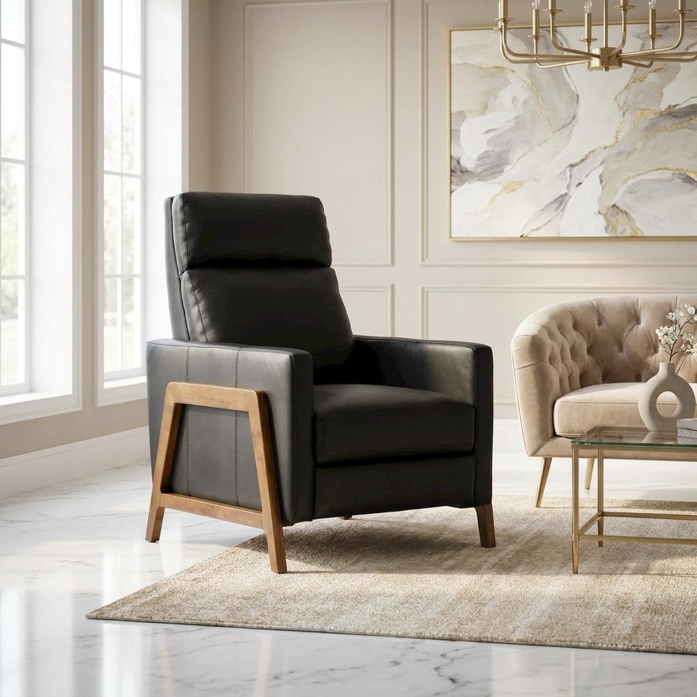 Top Grain Leather Push Back Recliner Chair with Hardwood Frame for Living Room. Picture 4