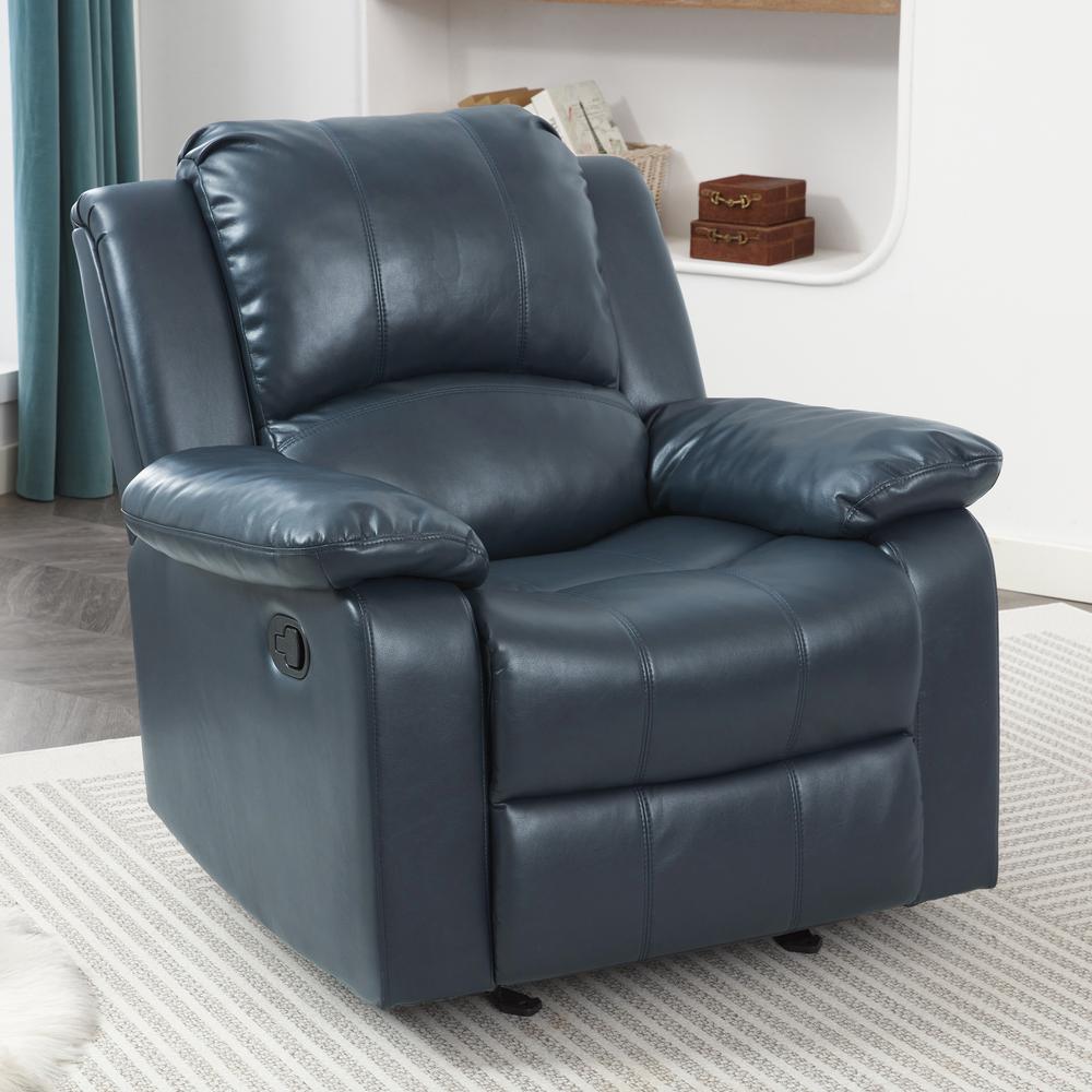 Clifton Midnight Blue Leather Gel Glider Rocker Recliner. Picture 18