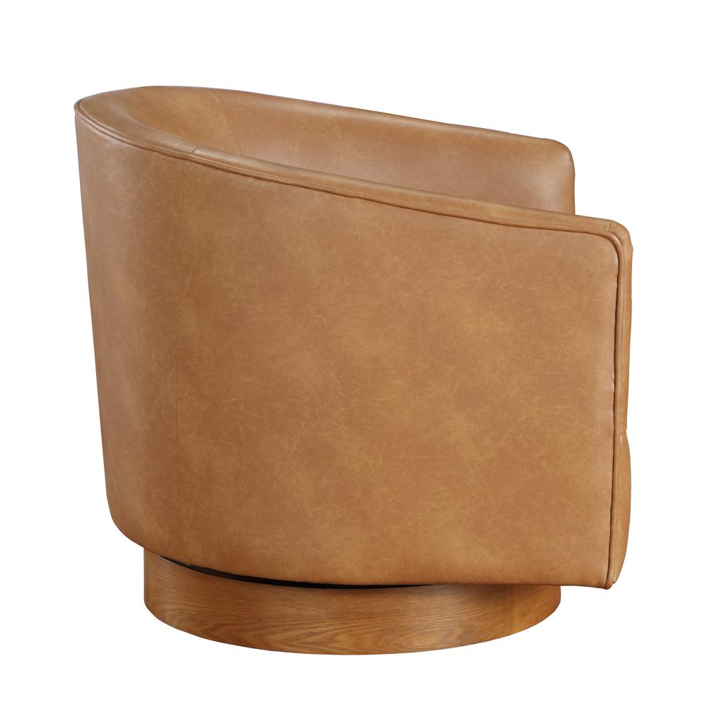 Irving Saddle Faux Leather Wood Base Barrel Swivel Chair. Picture 4