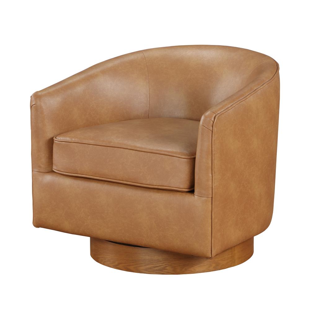 Irving Saddle Faux Leather Wood Base Barrel Swivel Chair. Picture 8