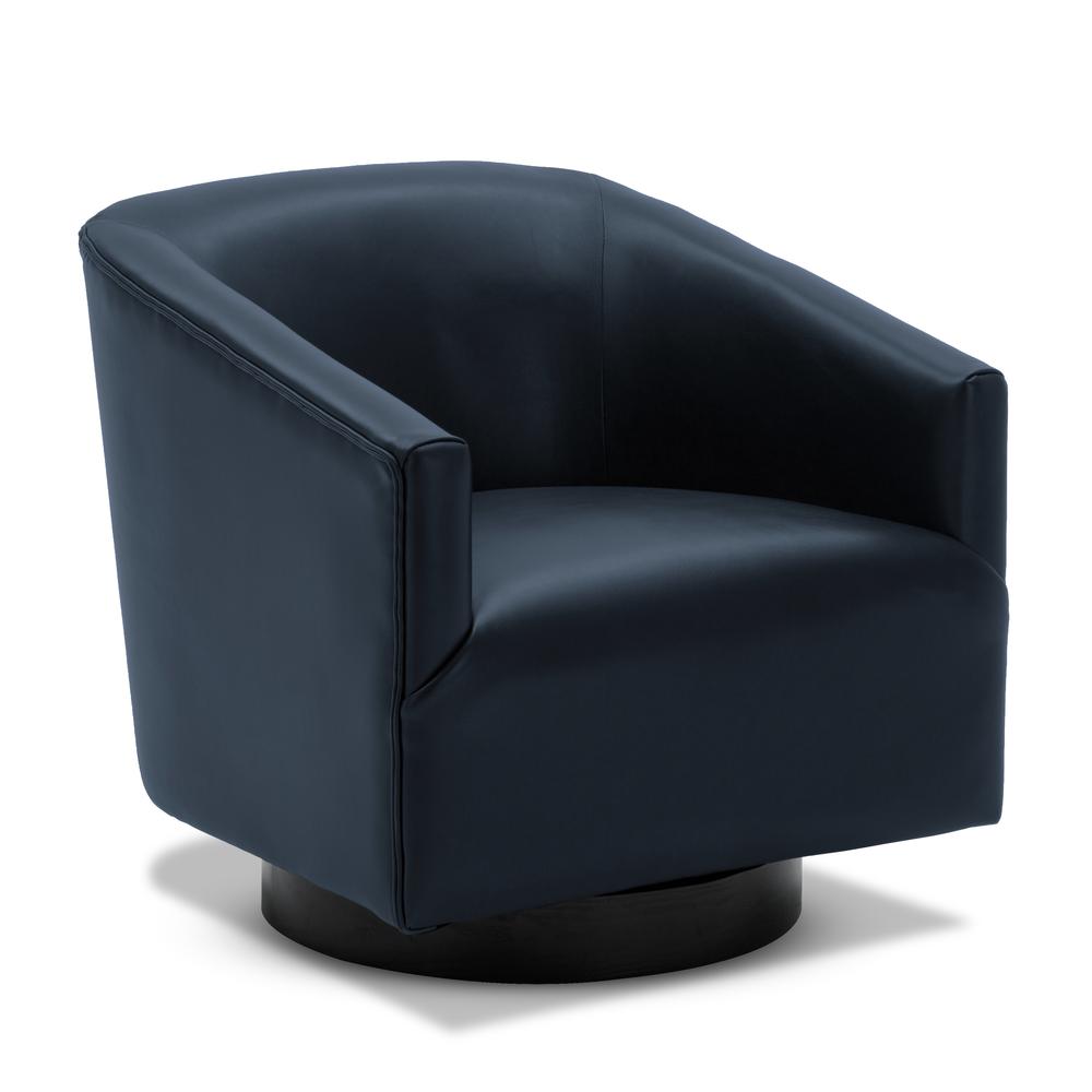 Gaven Midnight Blue Wood Base Swivel Chair. Picture 1