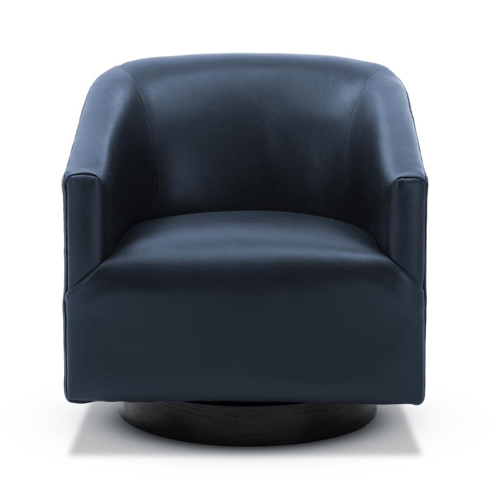 Gaven Midnight Blue Wood Base Swivel Chair. Picture 3