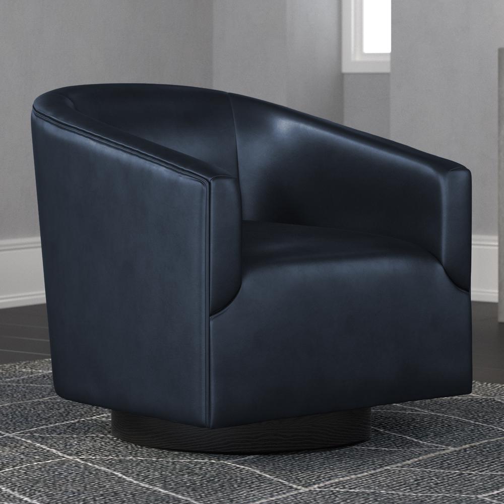 Gaven Midnight Blue Wood Base Swivel Chair. Picture 7