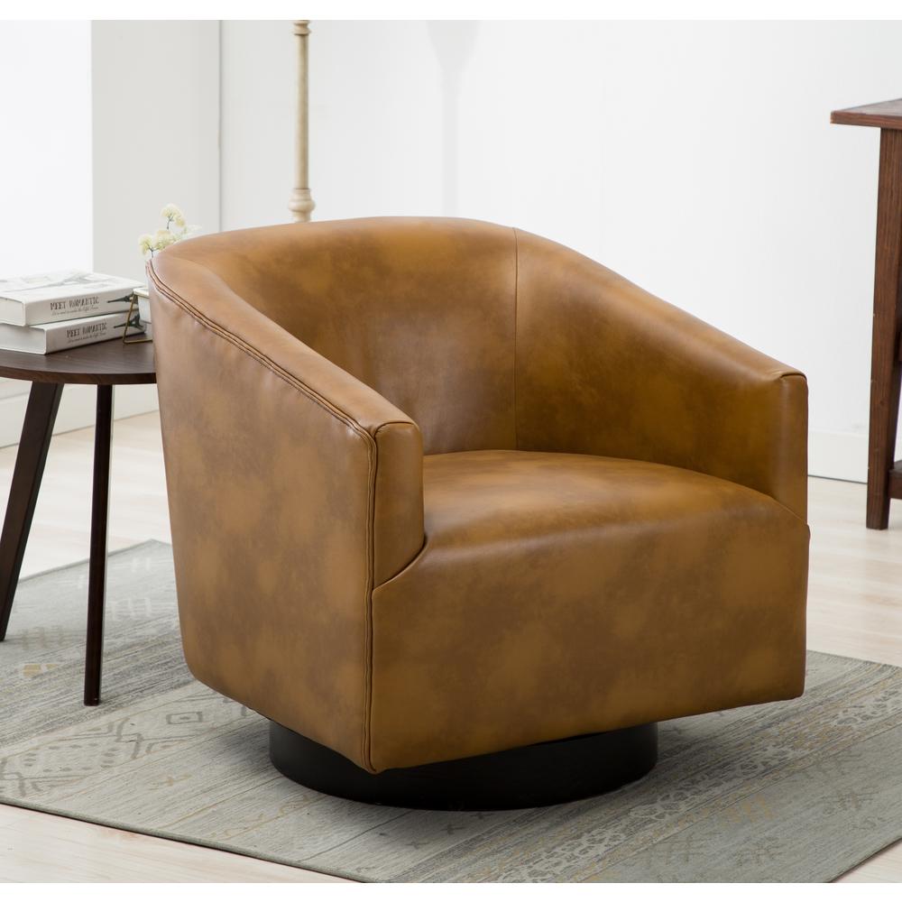 Gaven Camel Wood Base Swivel Chair. Picture 3