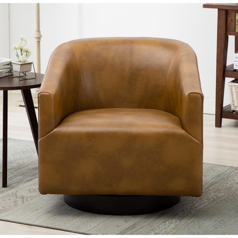 Gaven Camel Wood Base Swivel Chair. Picture 6