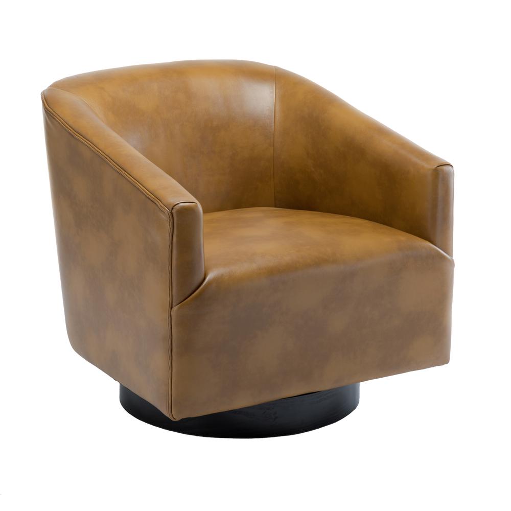 Gaven Camel Wood Base Swivel Chair. Picture 1