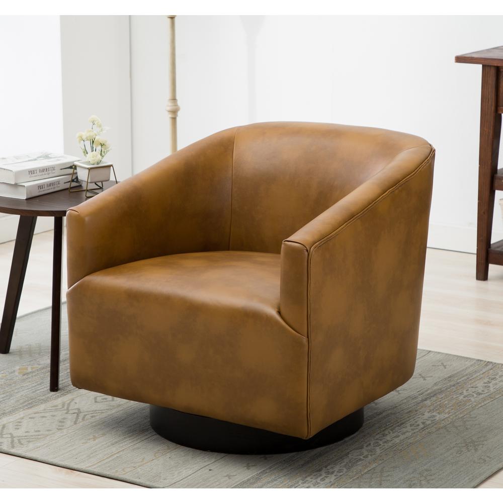 Gaven Camel Wood Base Swivel Chair. Picture 13