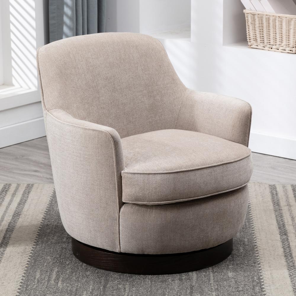 Reese Oatmeal Wood Base Swivel Chair. Picture 3