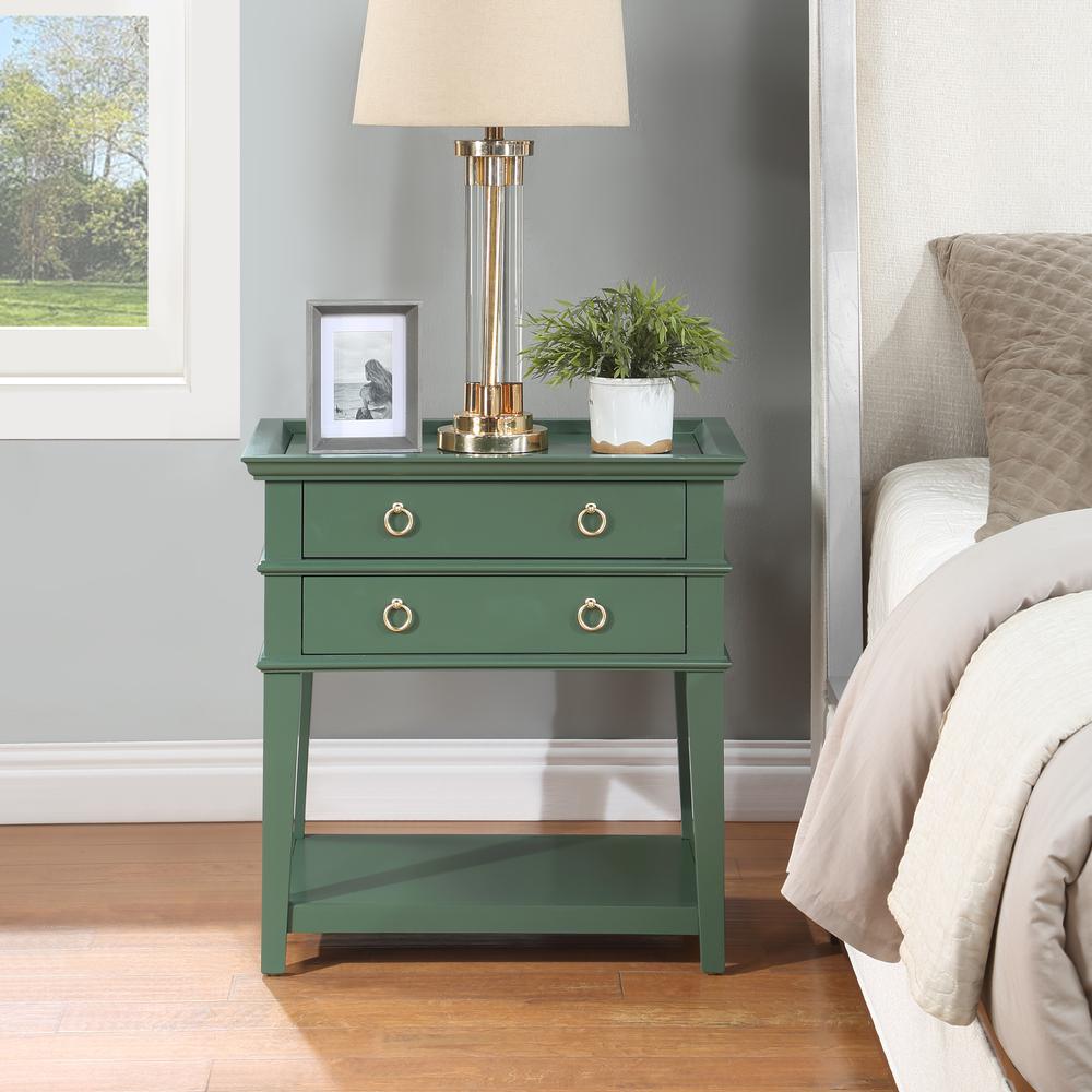 Clara Vintage Green 2-Drawer Tray Top Nightstand. Picture 8
