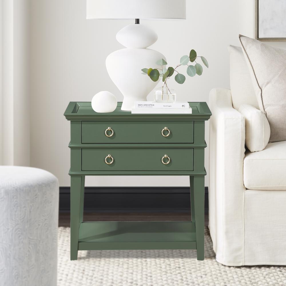 Clara Vintage Green 2-Drawer Tray Top Nightstand. Picture 12