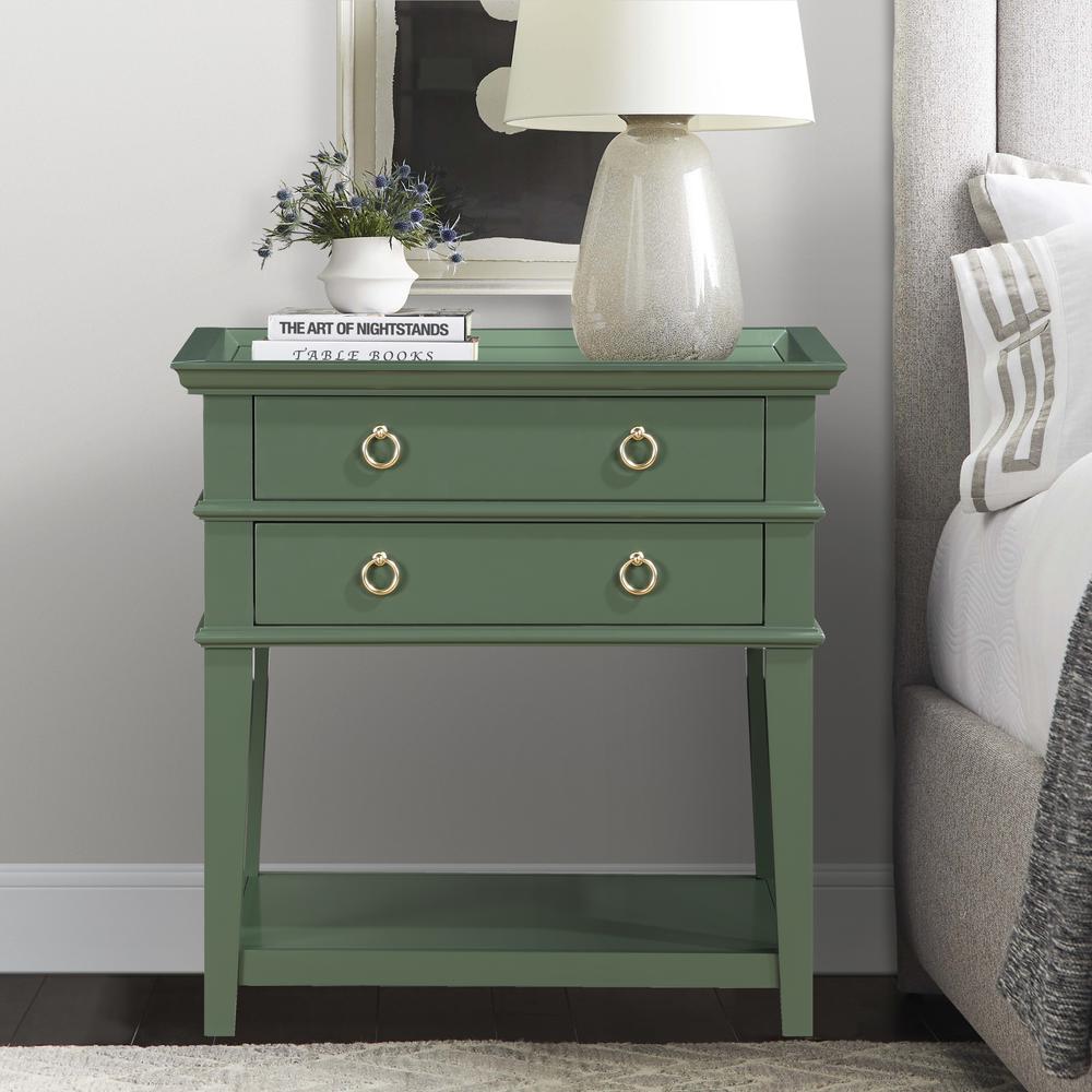 Clara Vintage Green 2-Drawer Tray Top Nightstand. Picture 11