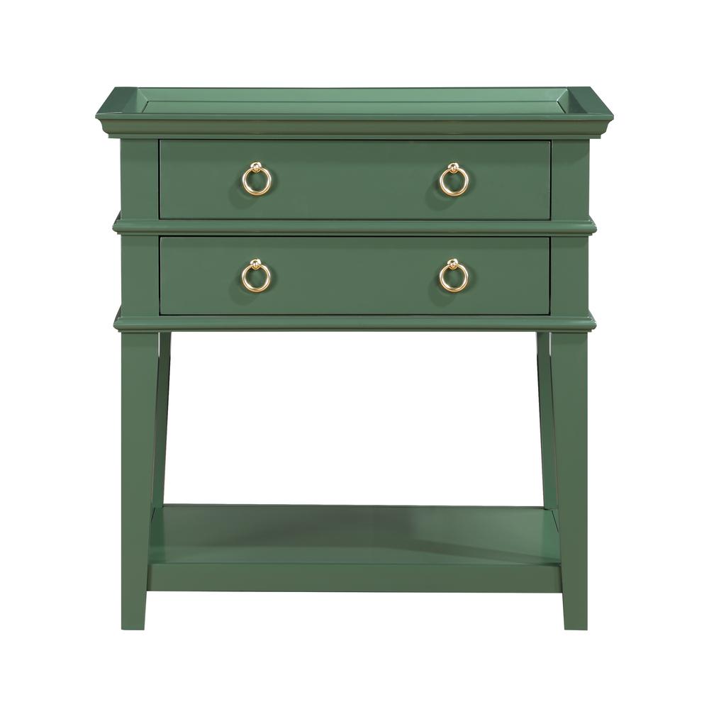 Clara Vintage Green 2-Drawer Tray Top Nightstand. Picture 2