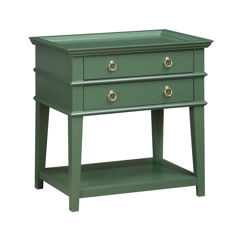 Clara Vintage Green 2-Drawer Tray Top Nightstand. Picture 1