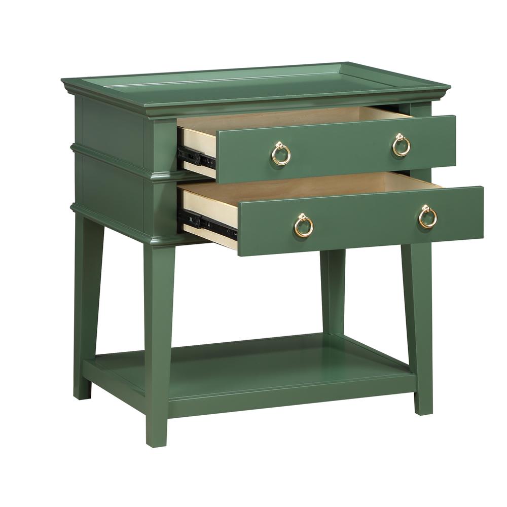 Clara Vintage Green 2-Drawer Tray Top Nightstand. Picture 5