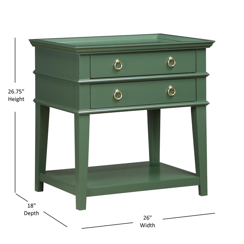 Clara Vintage Green 2-Drawer Tray Top Nightstand. Picture 6