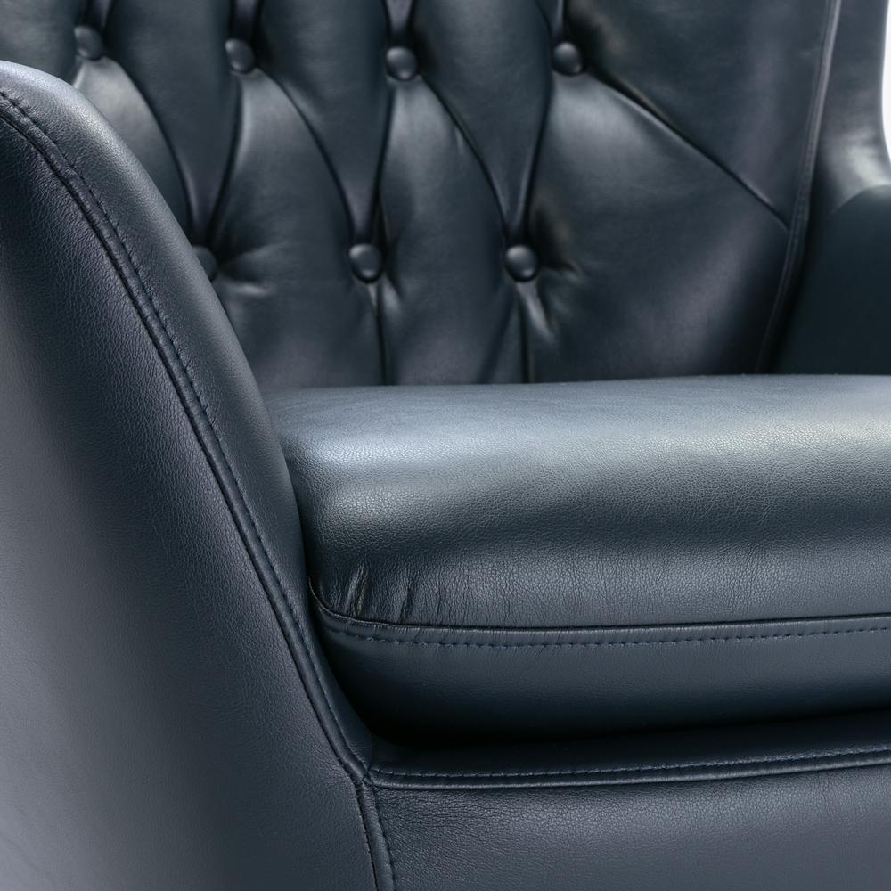 Clayton Midnight Blue Tufted Faux Leather Swivel Chair. Picture 10