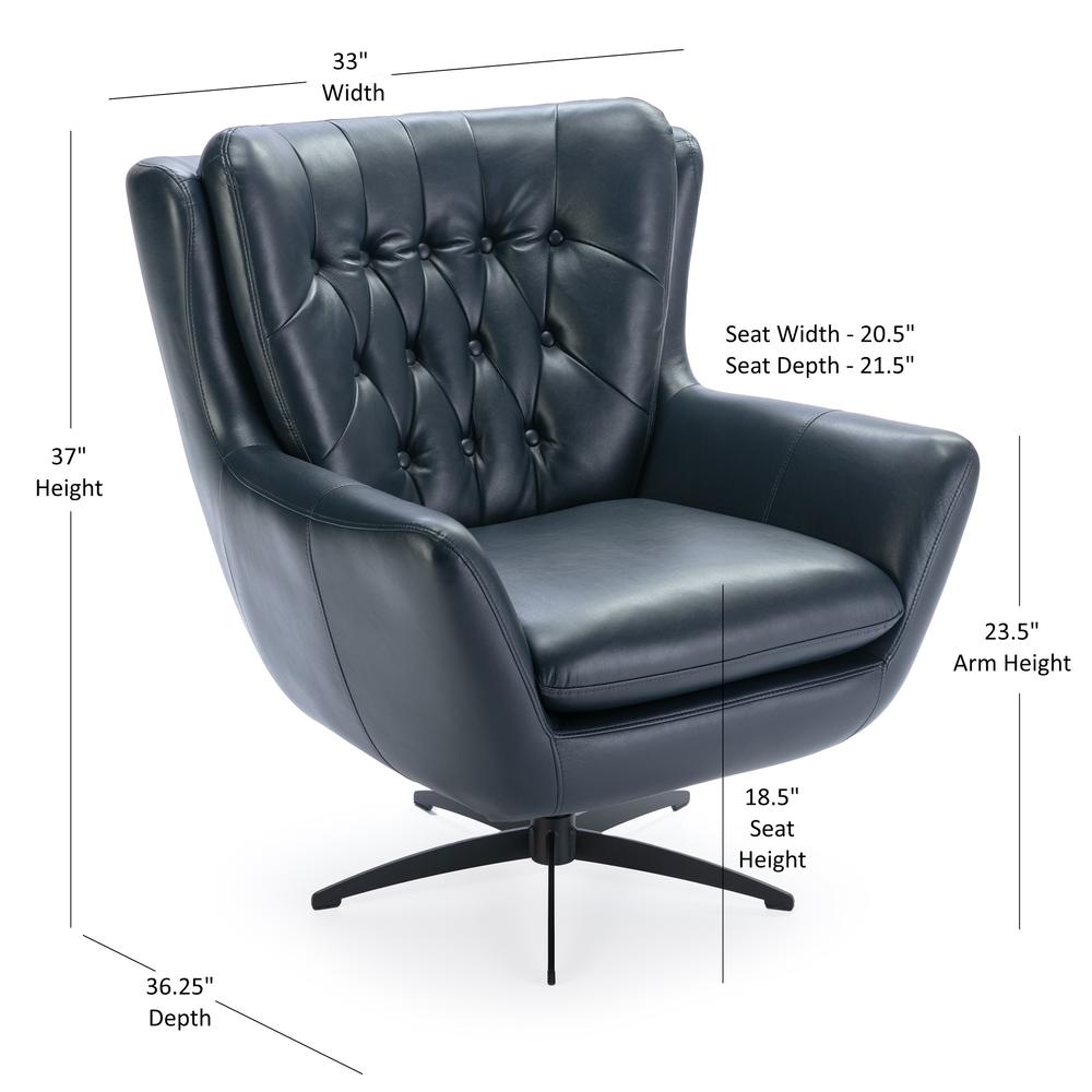 Clayton Midnight Blue Tufted Faux Leather Swivel Chair. Picture 15
